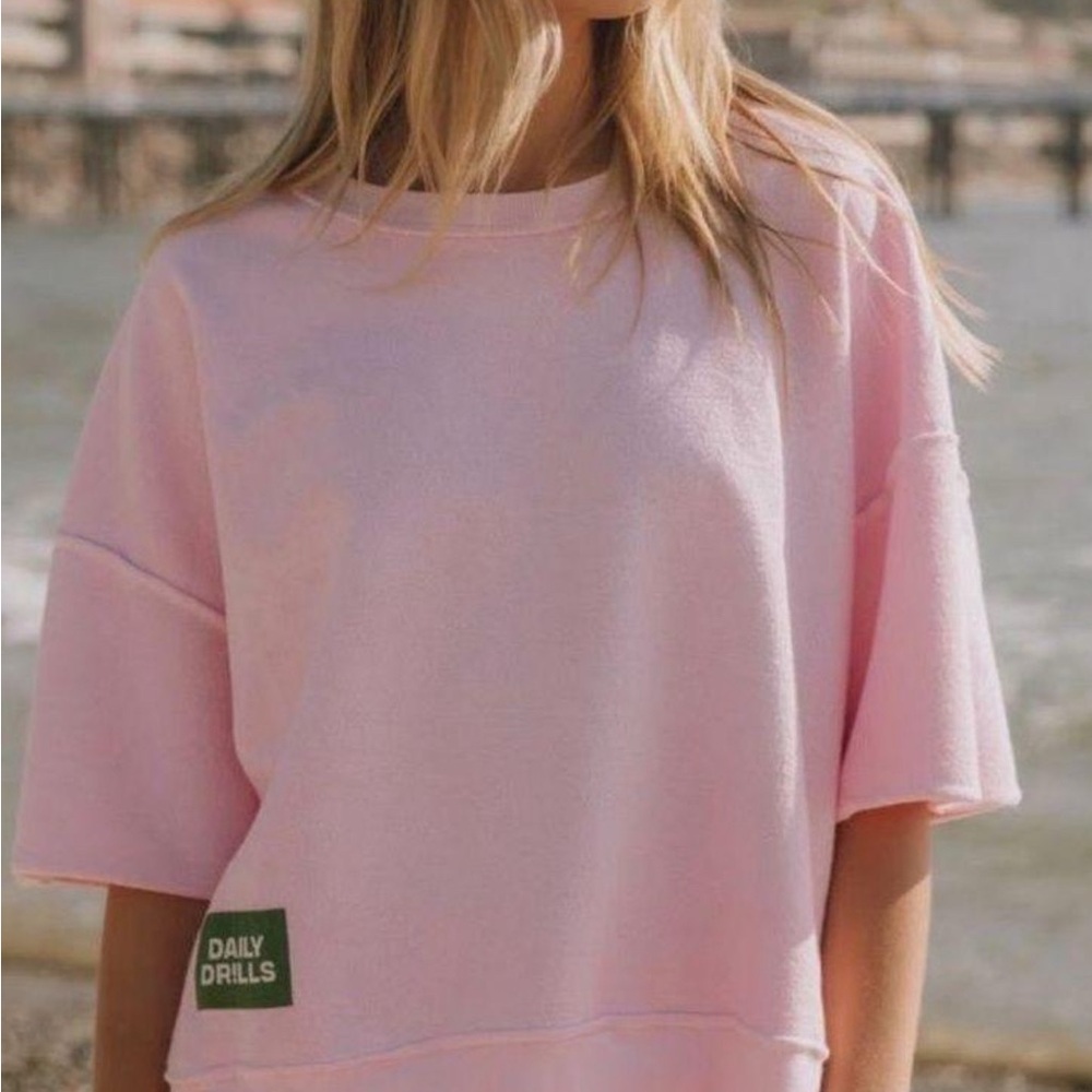 Daily Drills Pink Cropped Sleeve Crew Set